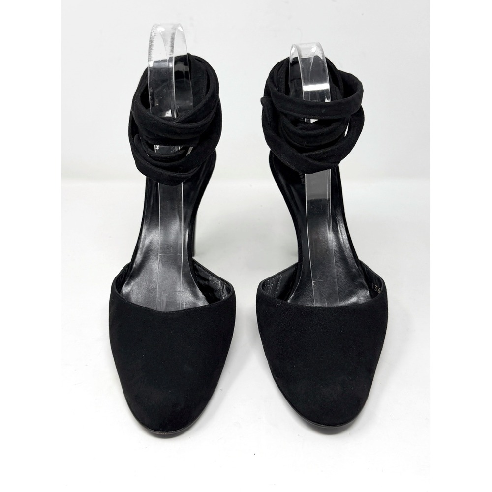 Gucci Black Suede Ankle Wrap Pumps Block Heel Square Toe 8.5 - Picture 2 of 10